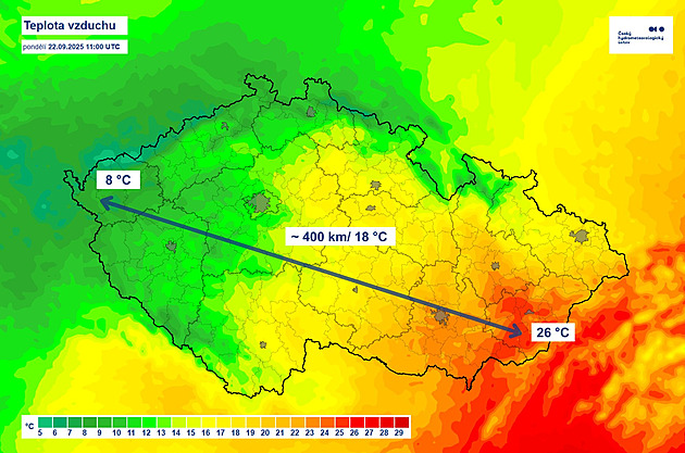 Mimořádné počasí rozdělilo Česko. Ve Zlíně bylo 25 °C, ve Varech o 18 méně
