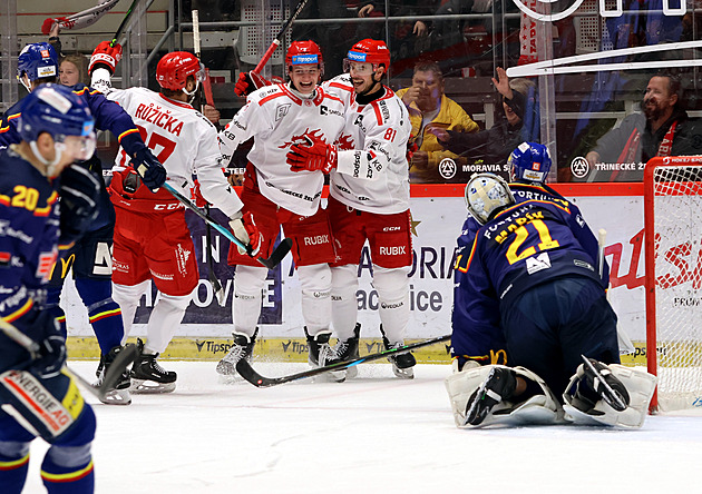 Třinec přehrál Budějovice a upevnil vedení,  zvítězil i Litvínov. Kladno zvládlo nájezdy